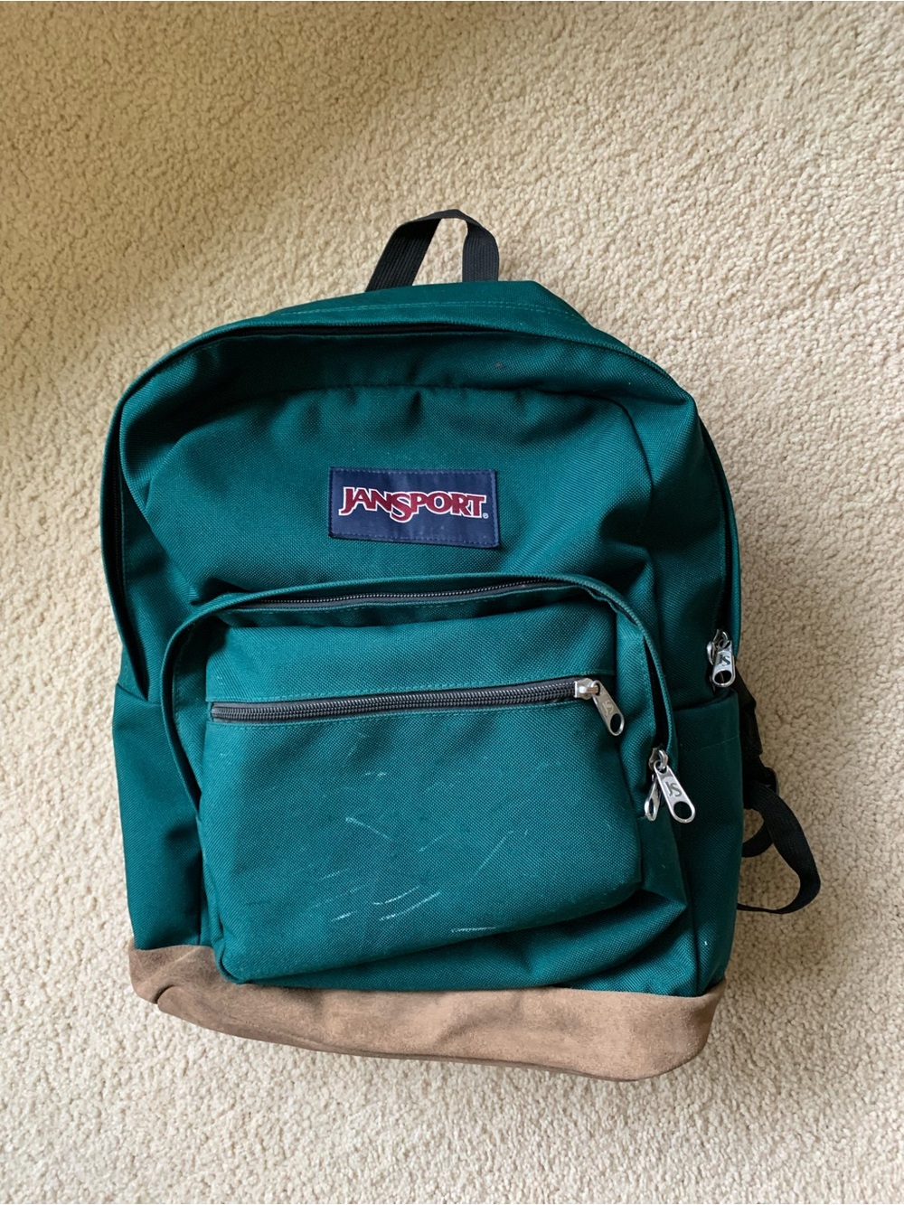 JanSport Forest Green Backpack with Tan Suede
